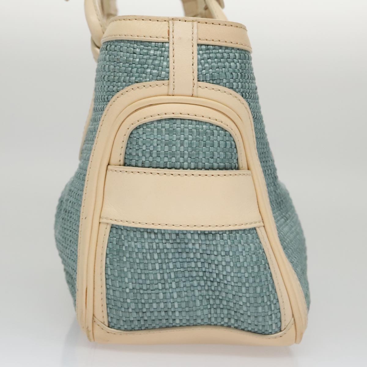 CELINE Hand Bag Straw Leather Blue Cream Gold - 3