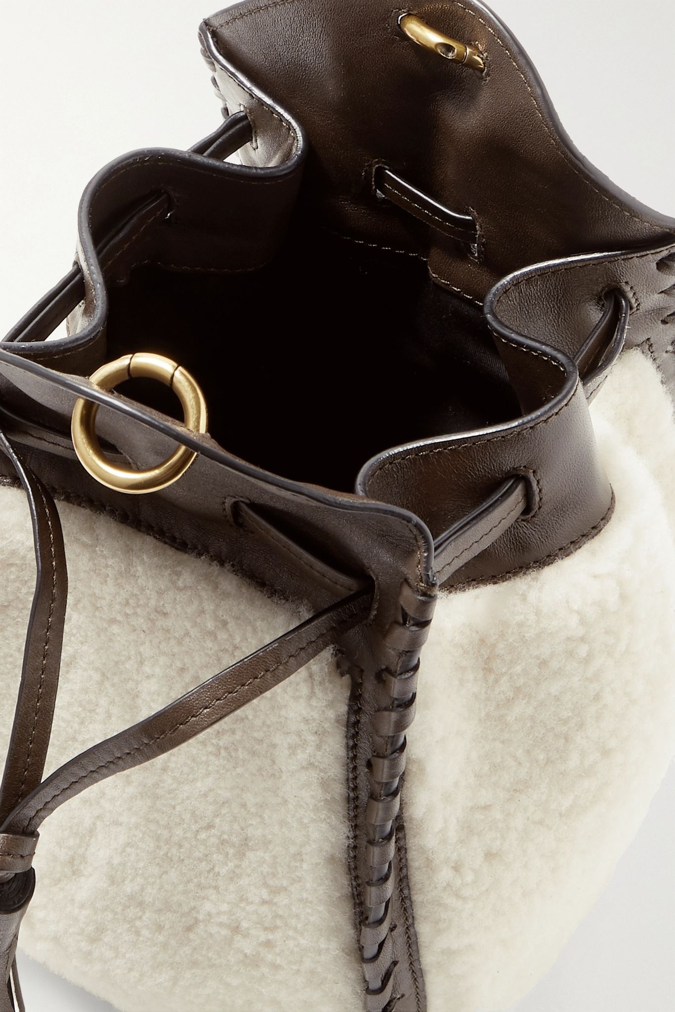 Radja whipstitched leather-trimmed shearling bucket bag - 5