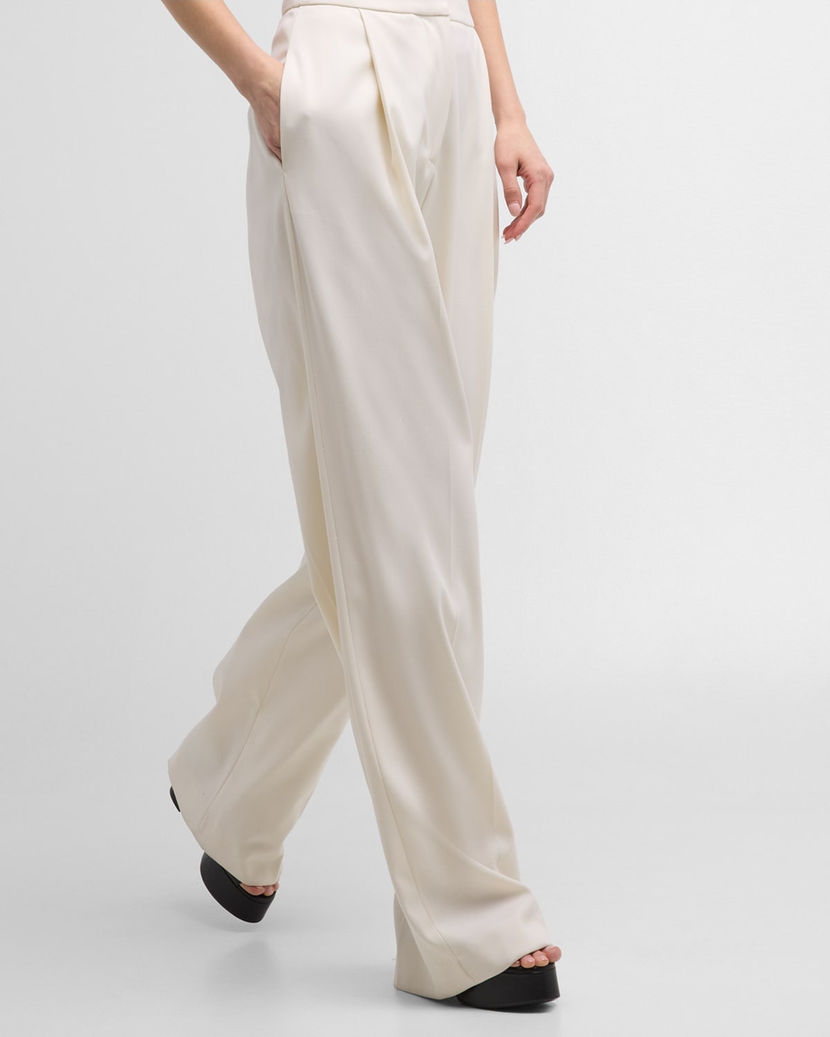 Wool Pleated Wide-Leg Pants - 7