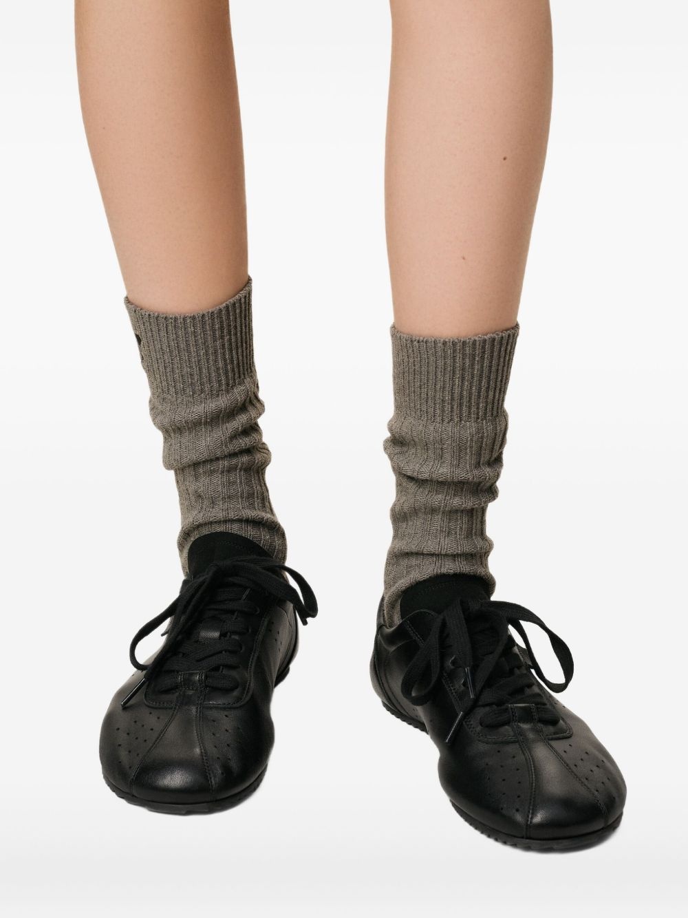 perforated leather lace-up sneakers - 6