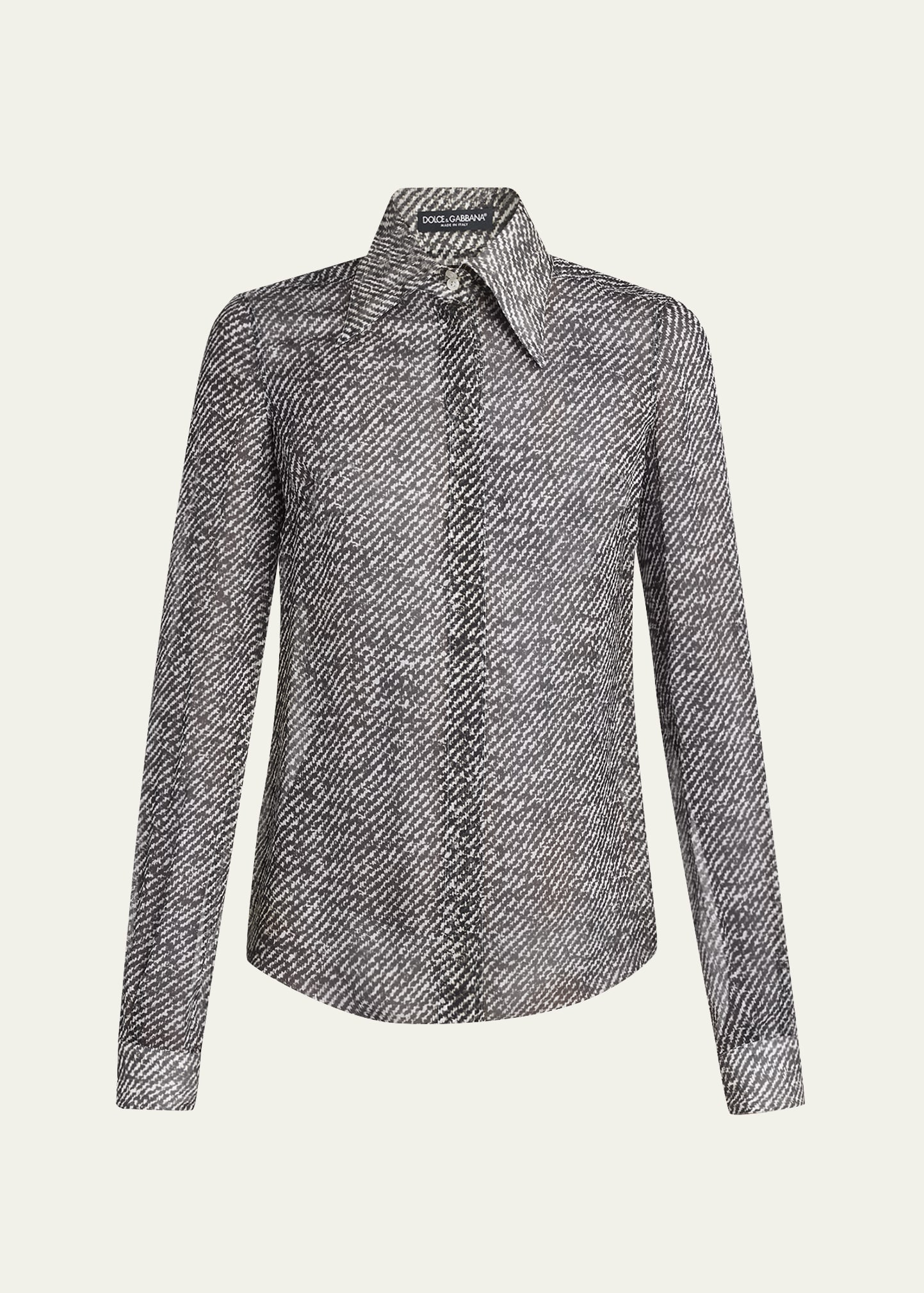 Boucle-Print Silk Chiffon Button-Down Shirt - 1