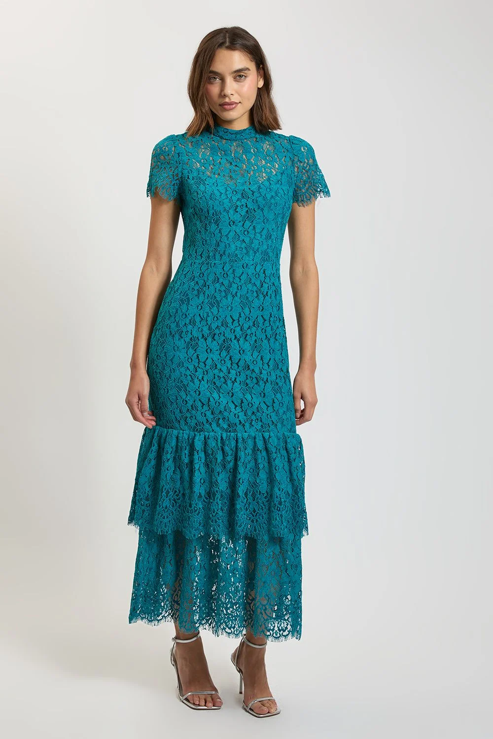 Double Peplum Hem Lace Midi Dress - 1