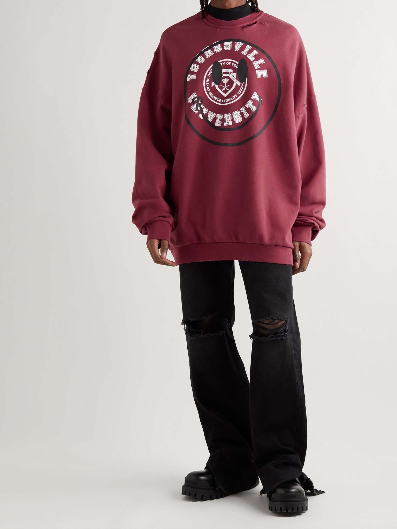 + Smiley Oversized Logo-Print Distressed Cotton-Jersey Sweatshirt - 2