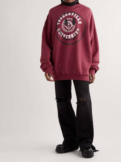 Raf Simons + Smiley Oversized Logo-Print Distressed Cotton-Jersey Sweatshirt outlook