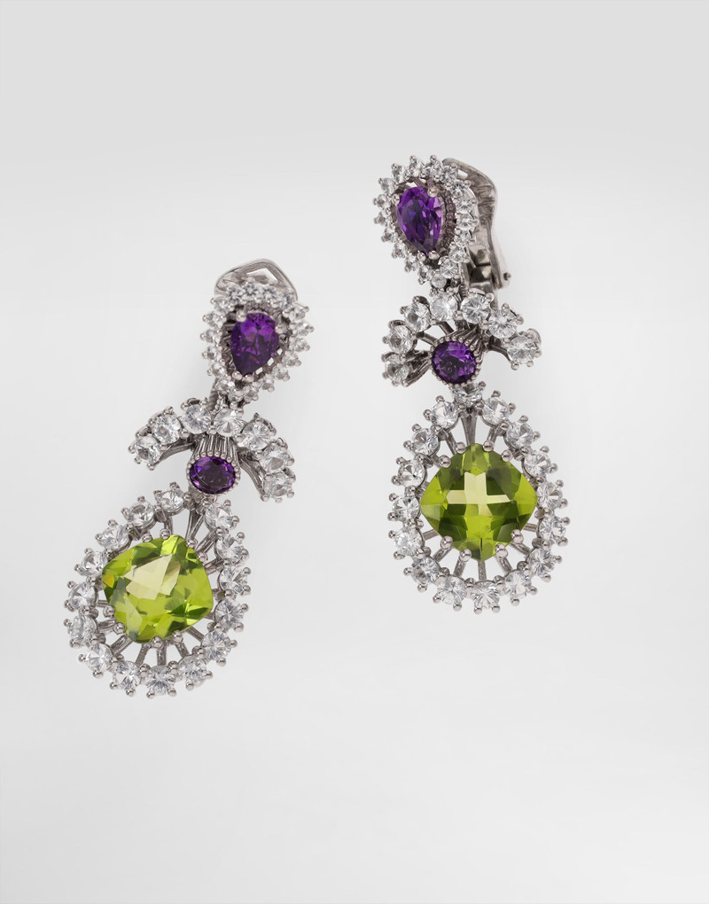 Eleganza Earrings 18-carat white gold, amethysts, peridots, and sapphires 3