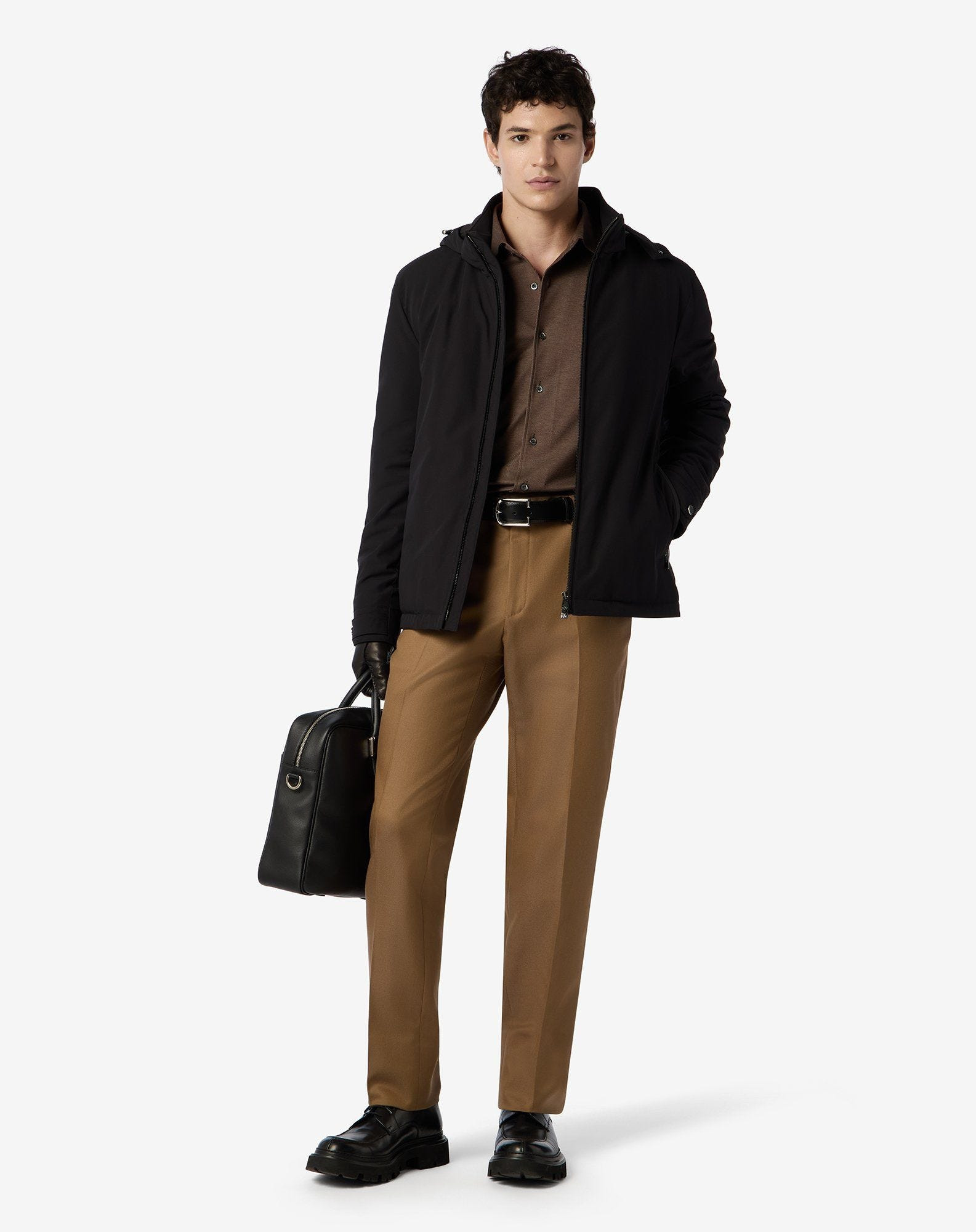 Dark beige wool and stretch cotton trousers - 2