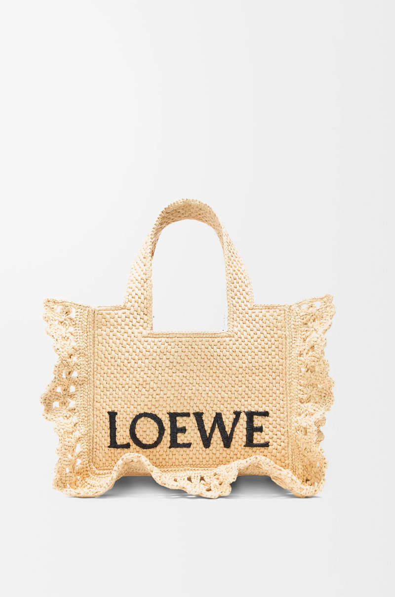 Small LOEWE Font tote in raffia - 1