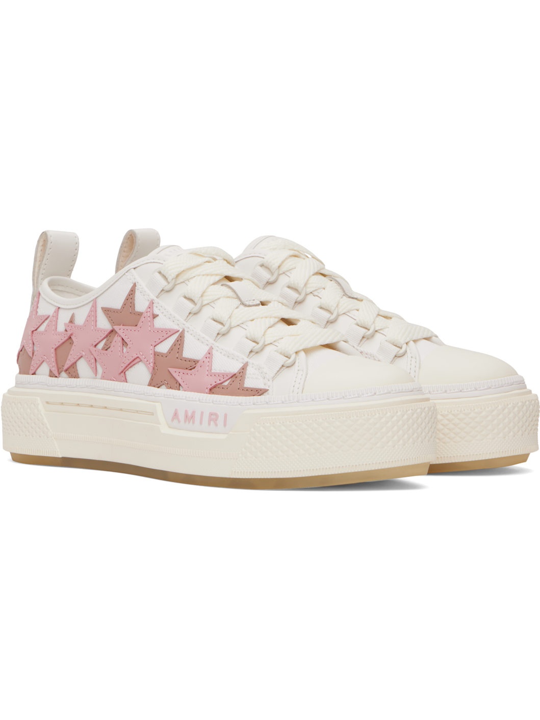 White & Pink Stars Court Low Sneakers - 4