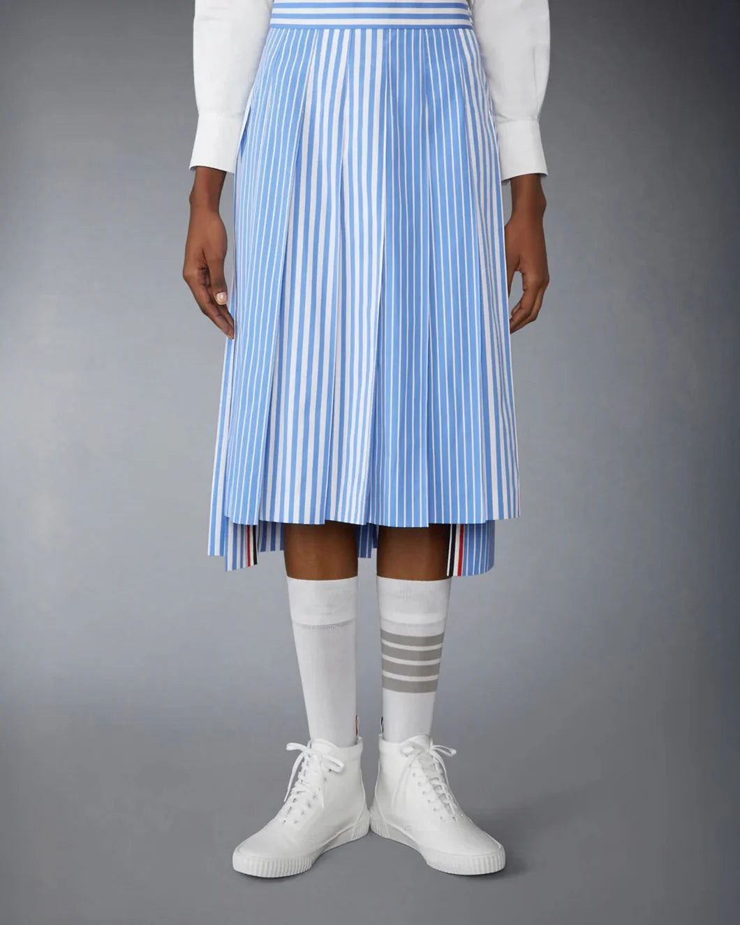 AWNING STRIPED POPLIN FUNMIX PLEATED SKIRT - 2