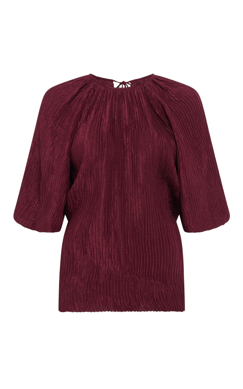 Nula Top in Bordeaux Plisse Silk 1
