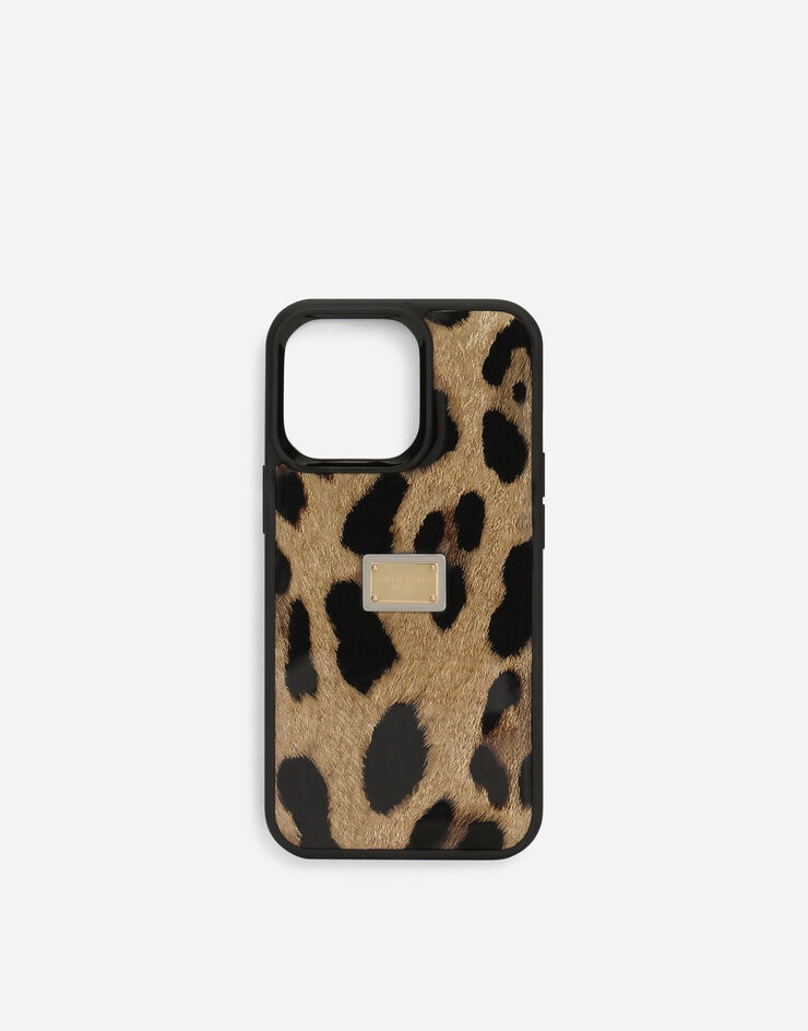 Leopard-print polished calfskin iPhone 14 Pro cover - 1