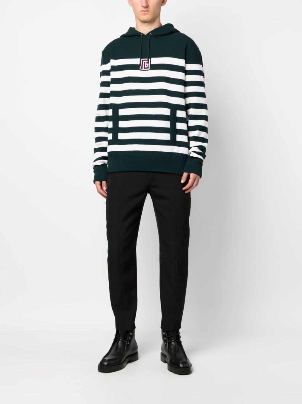 striped wool-blend knitted hoodie - 2