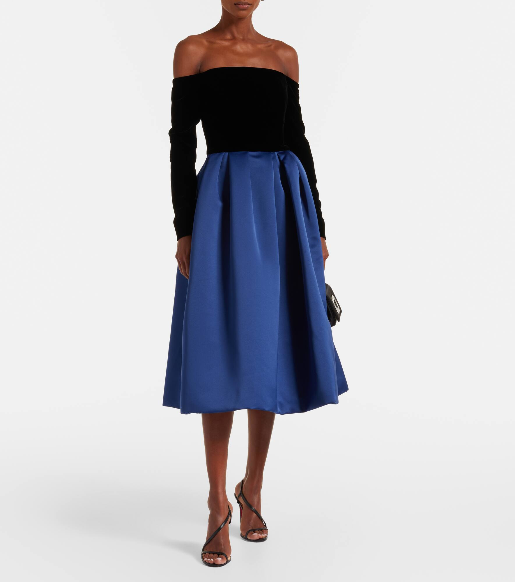Off-shoulder crêpe and satin gown - 2