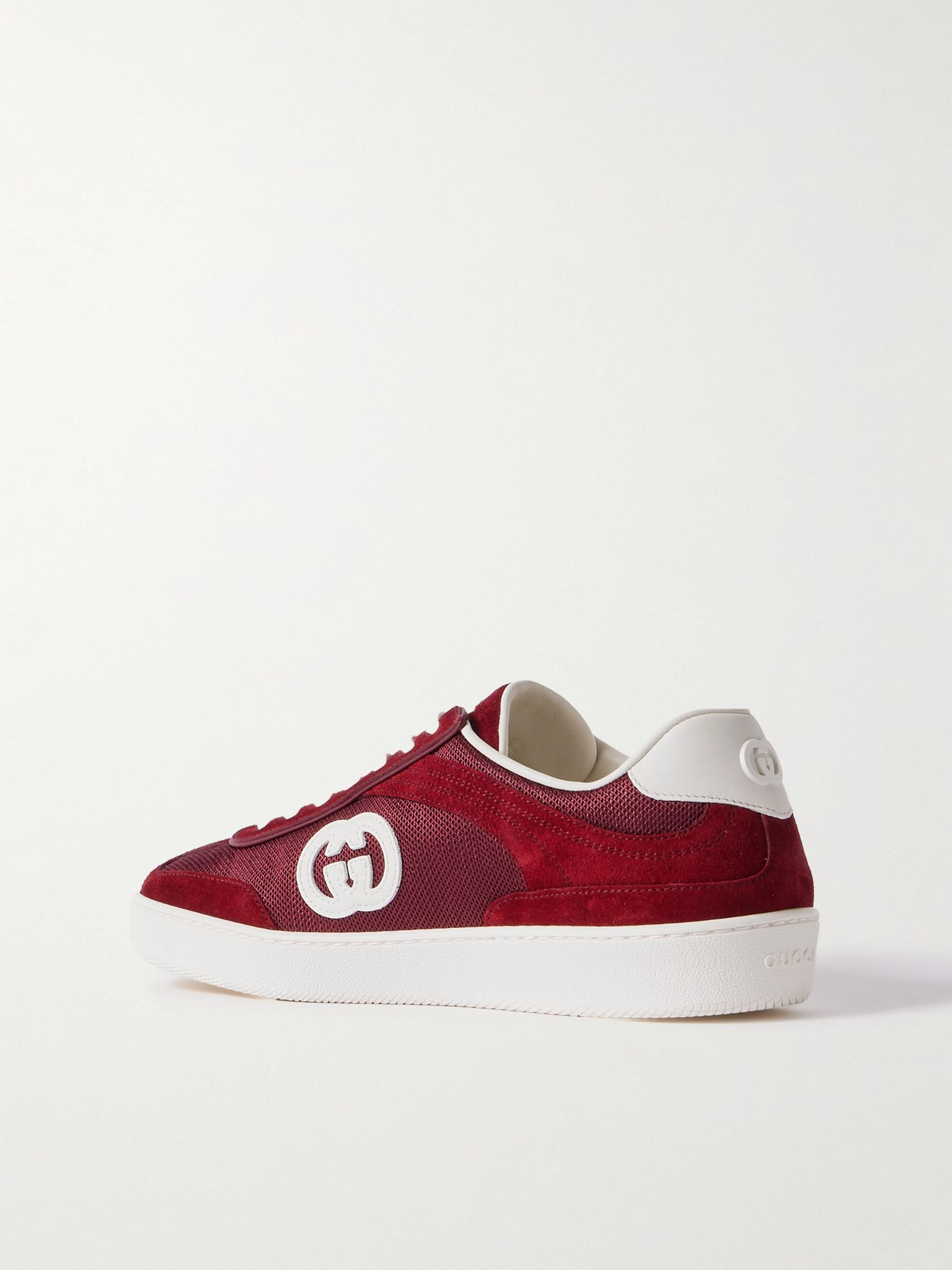 Leather-trimmed suede and mesh sneakers Burgundy - 3