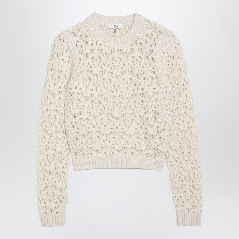 Chloé Ivory Perforated Jumper In Wool Women - 1