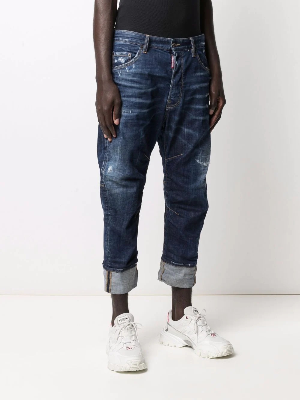 distressed-effect cuffed jeans - 3