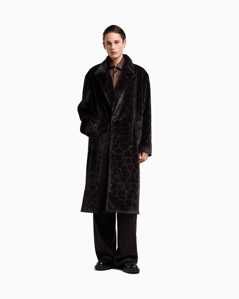 EMPORIO ARMANI SINGLE-BREASTED COAT IN FAUX FUR WITH A CROCODILE INTARSIA outlook