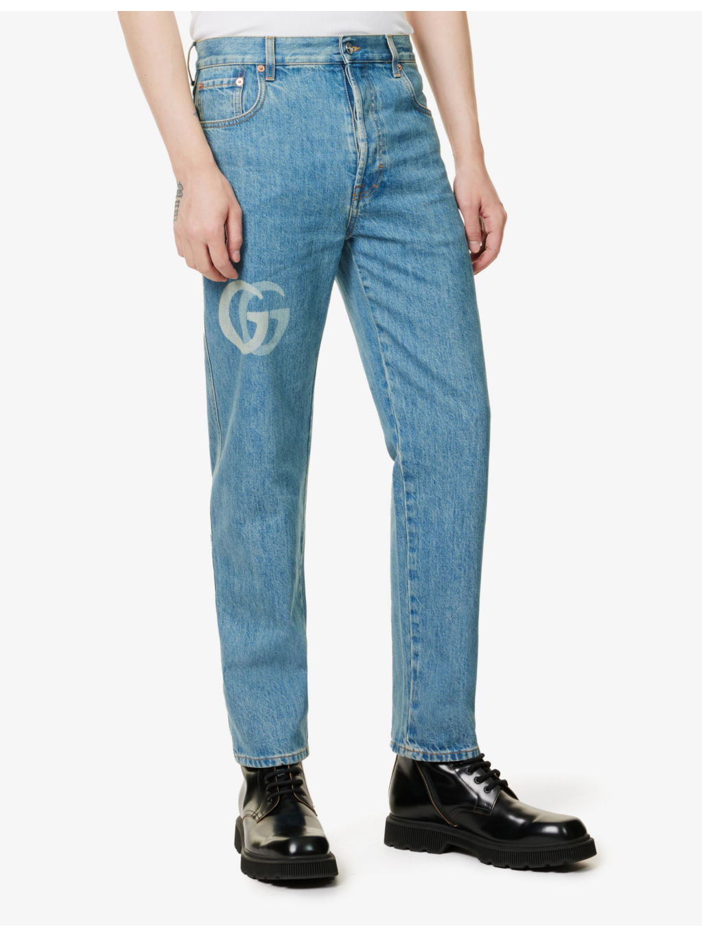 Cropped straight-leg mid-rise denim jeans - 3