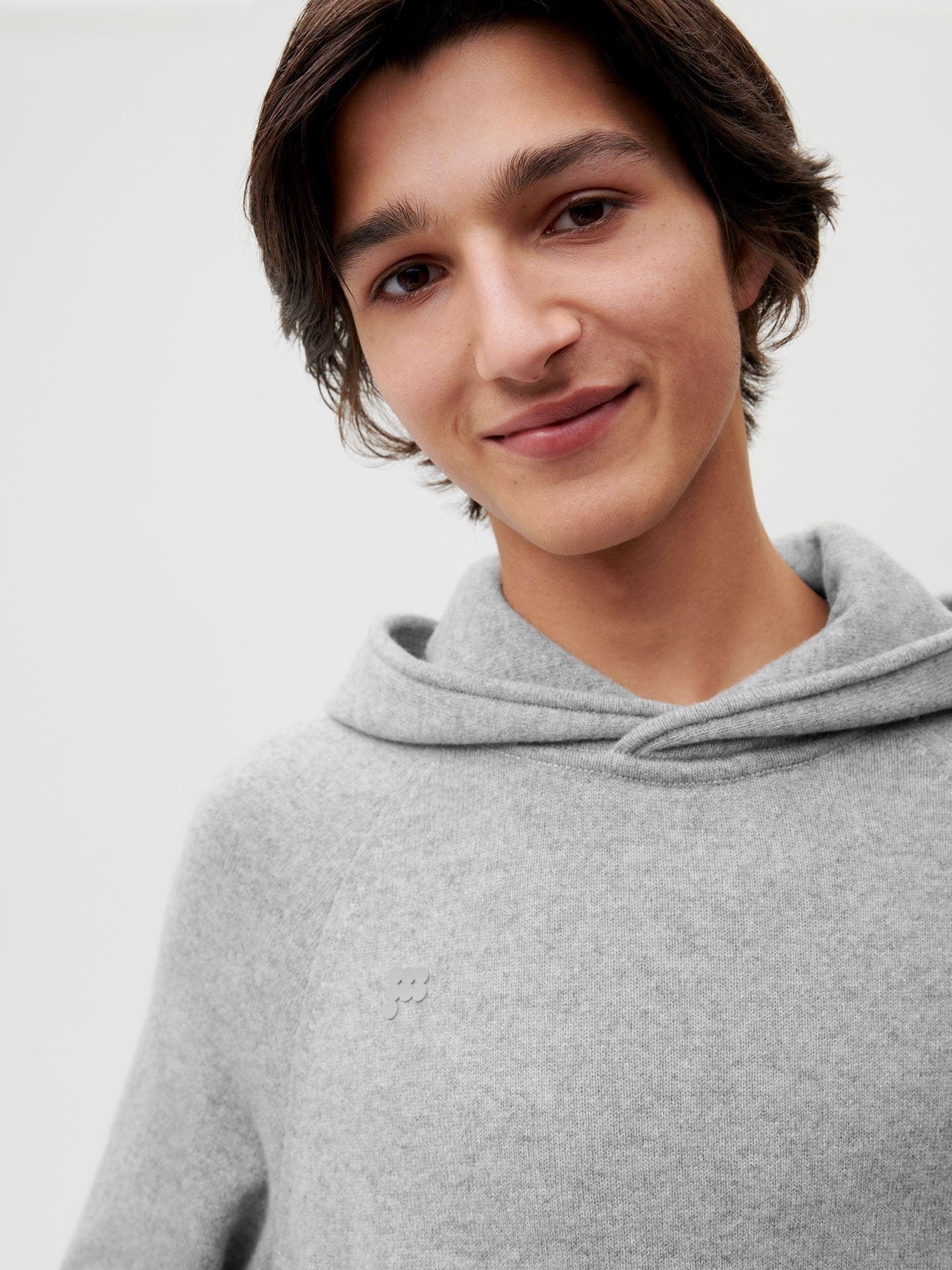 Mens Recycled Cashmere Hoodie - Pale Grey Melange - 3