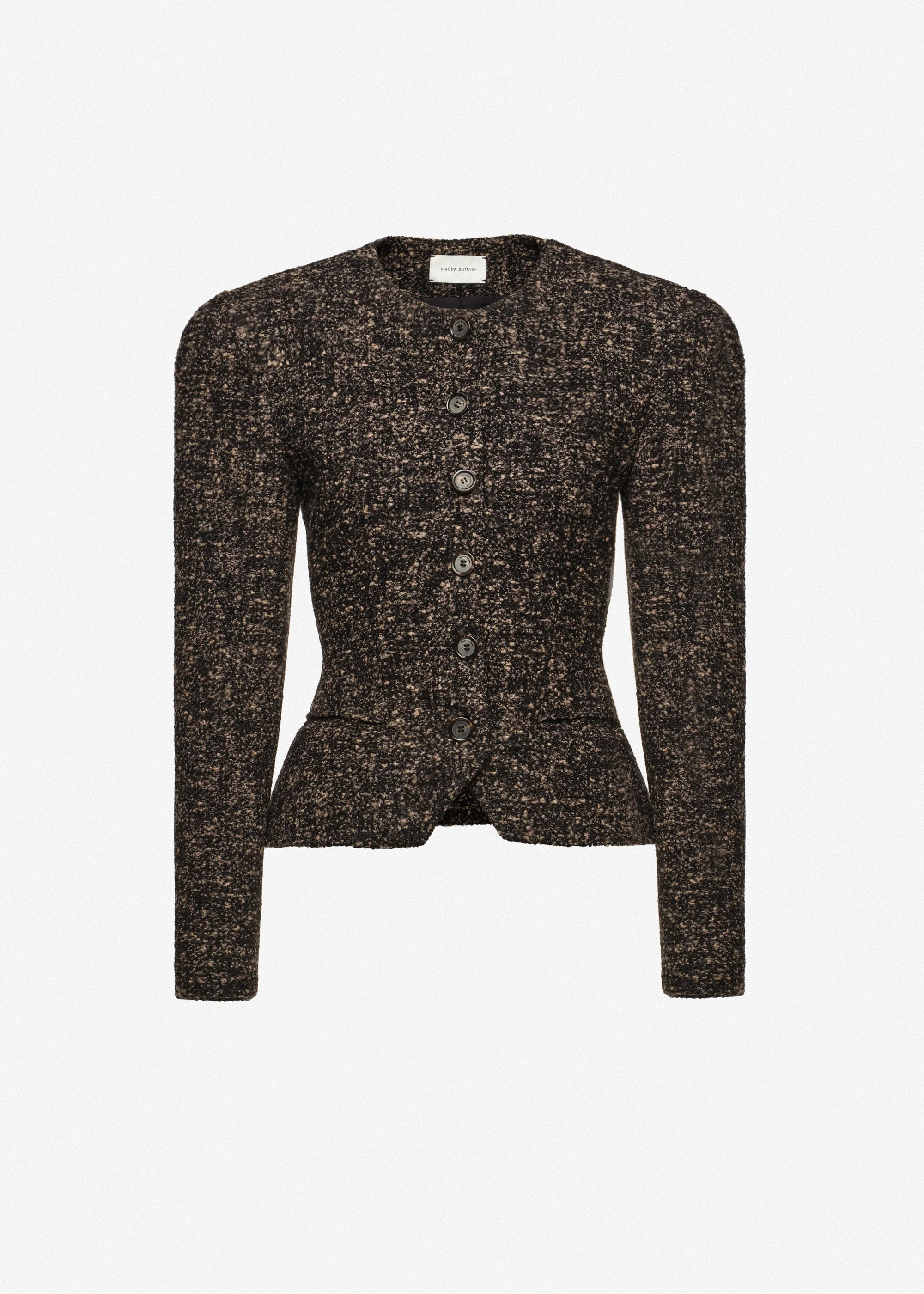 Fitted bouclé peplum blazer in brown - 1