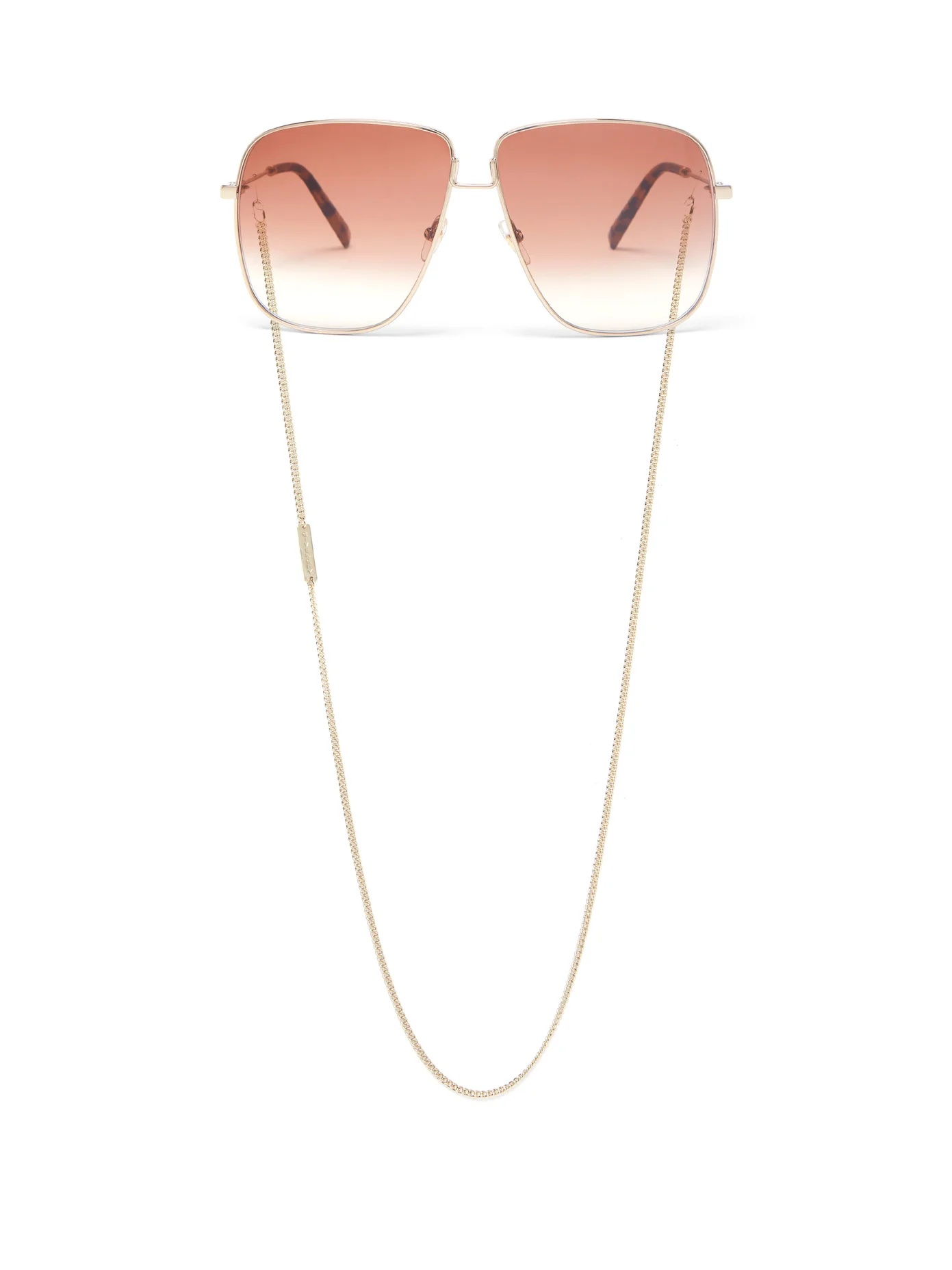 Oversized-square metal sunglasses and chain - 1