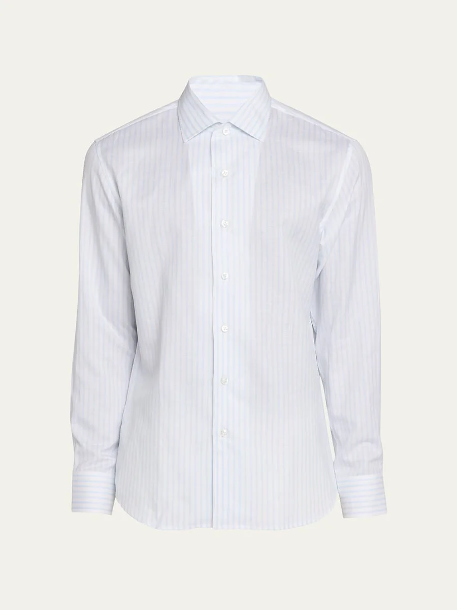 Men's Lyocell and Cotton Pinstripe Sport Shirt - 1