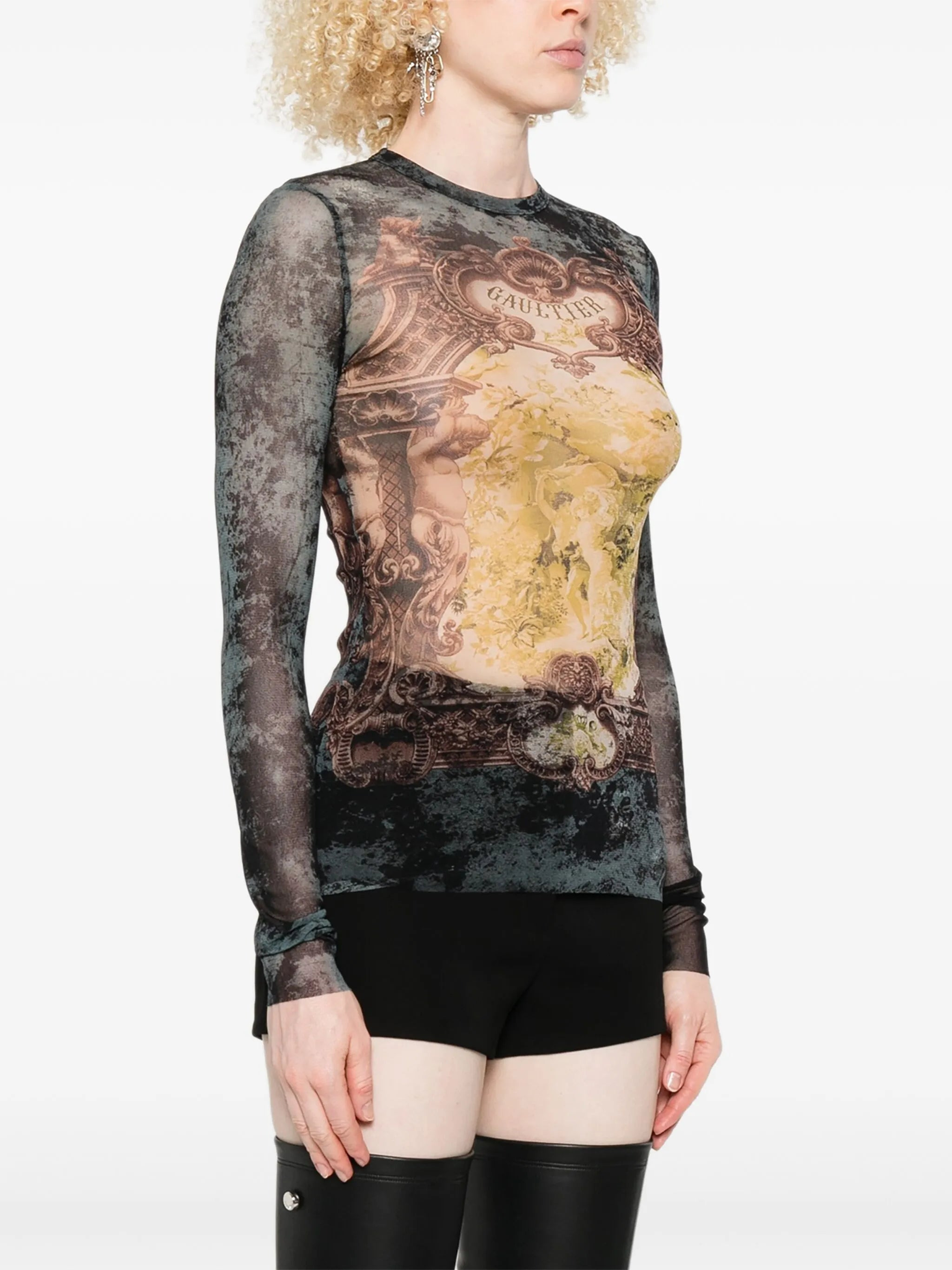 Jean Paul Gaultier Baroque-print Mesh T-shirt - 3