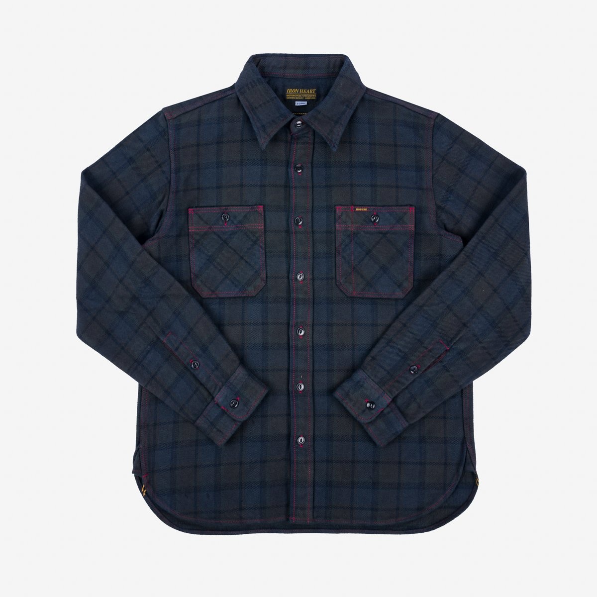 IHSH-334-OD Ultra Heavy Flannel Classic Check Work Shirt - Red Overdyed Black - 1