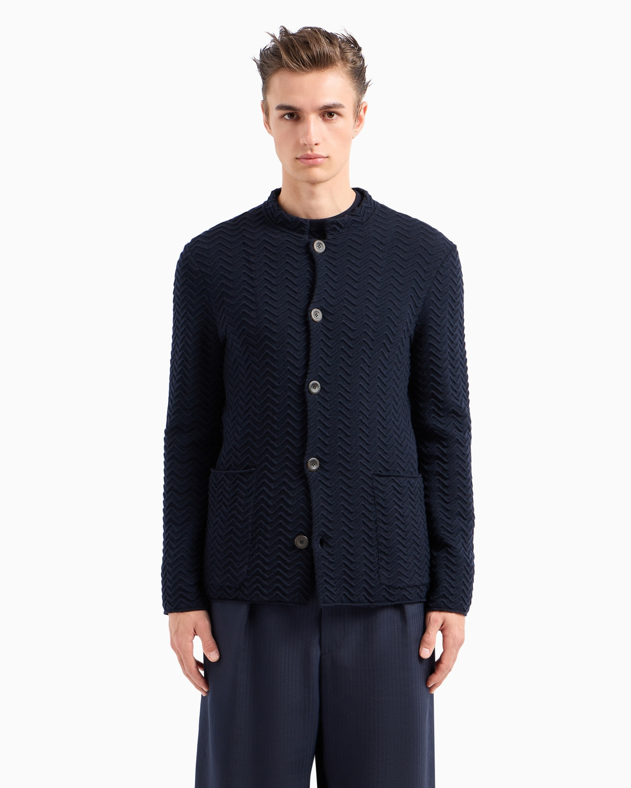 Single-breasted jacket in chevron Ottoman wool - 2