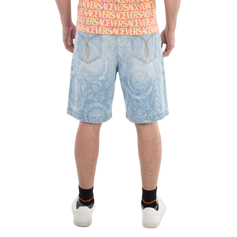 Versace Men's Light Blue Allover Denim Shorts - 4