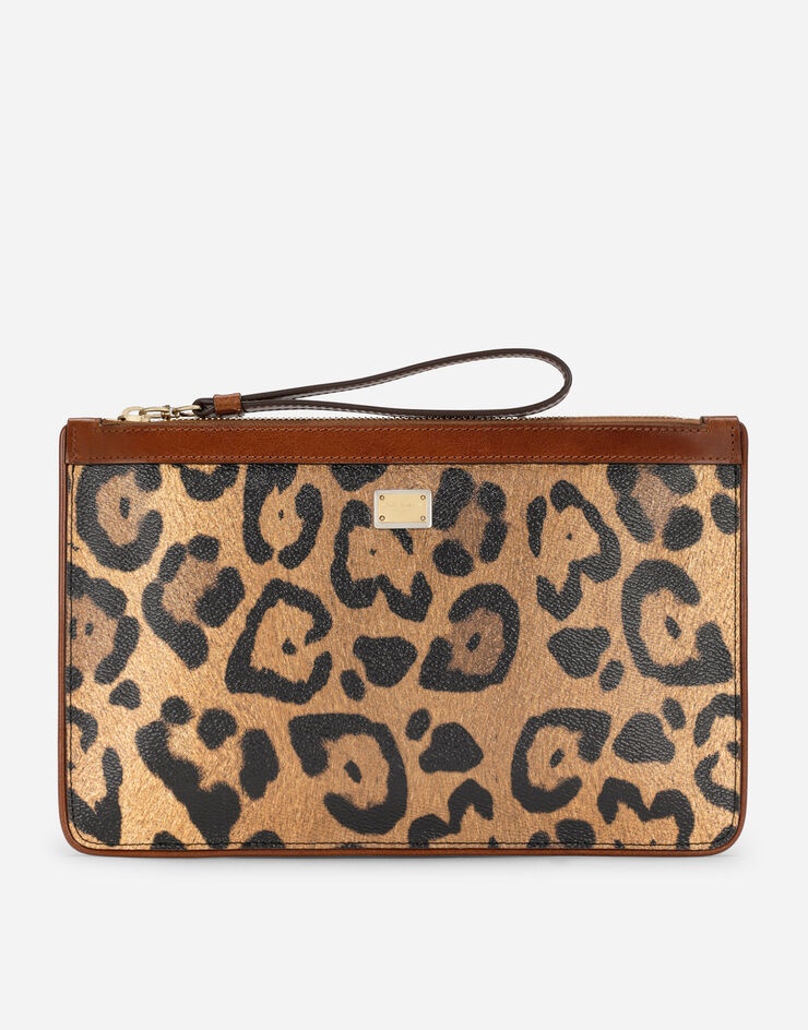 Flat toiletry bag in leopard-print Crespo with branded plate - 1