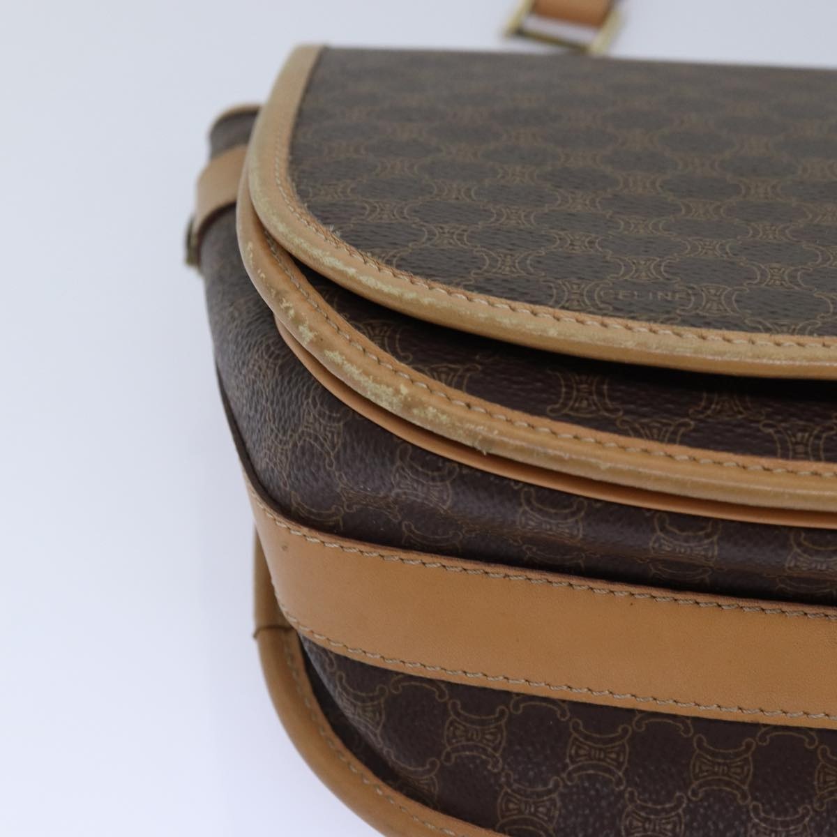 CELINE Macadam Canvas Shoulder Bag Pvc Leather Brown Gold - 9