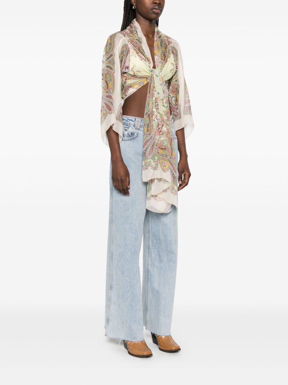 paisley-print silk cape - 3