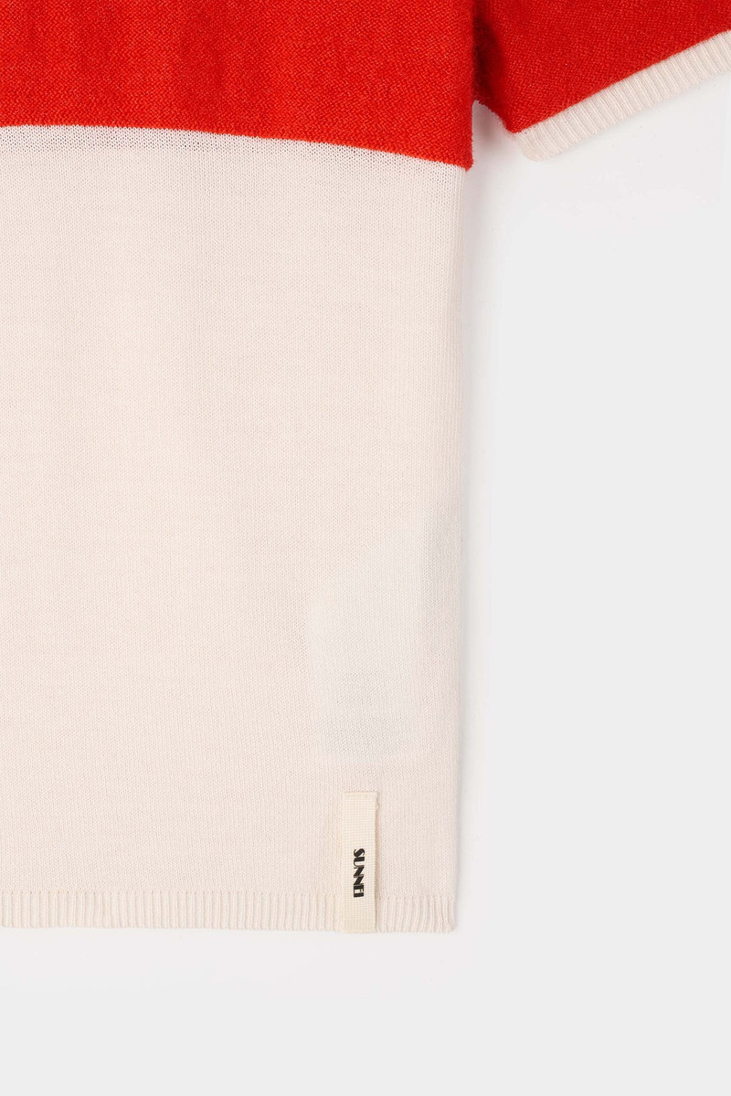 STRIPED KNIT SHORTSLEEVE TOP / off white & acid red 6