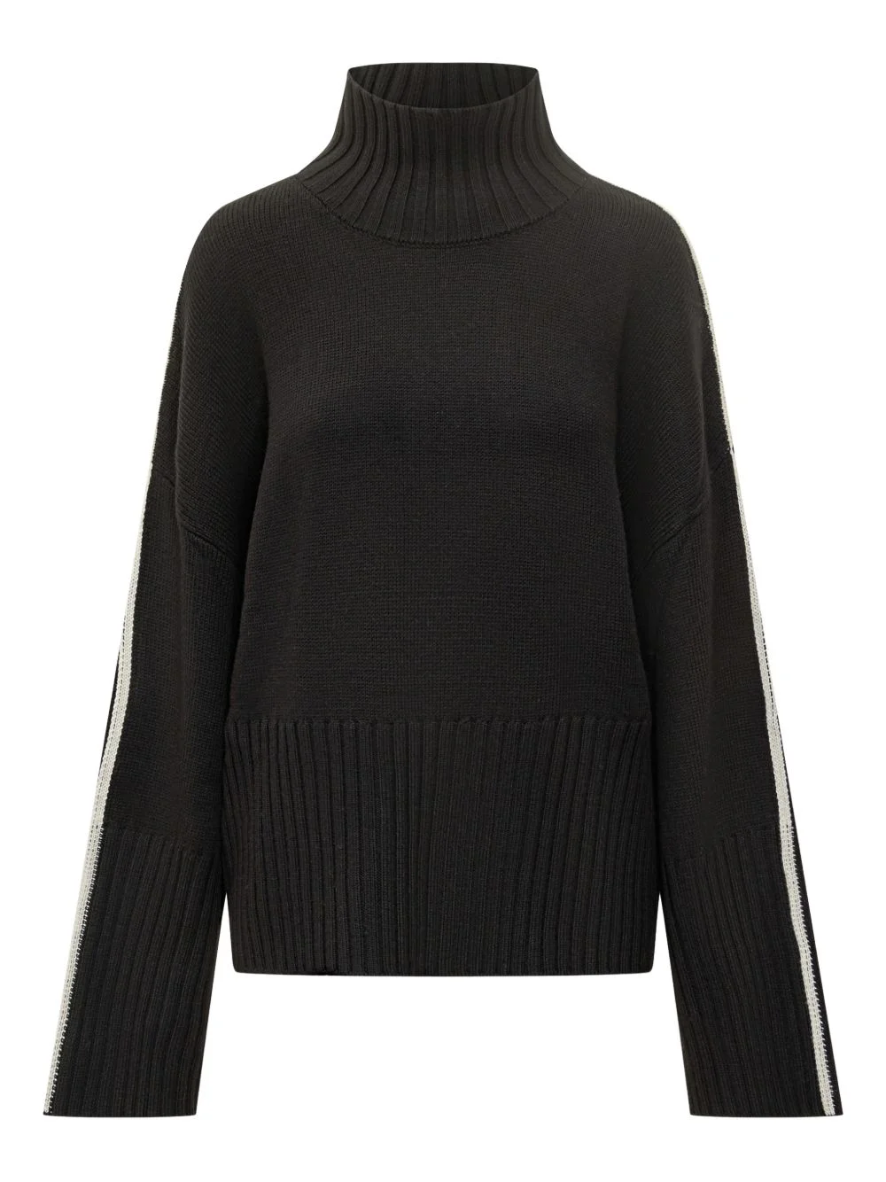 stripes-sleeve high-neck sweater - 1