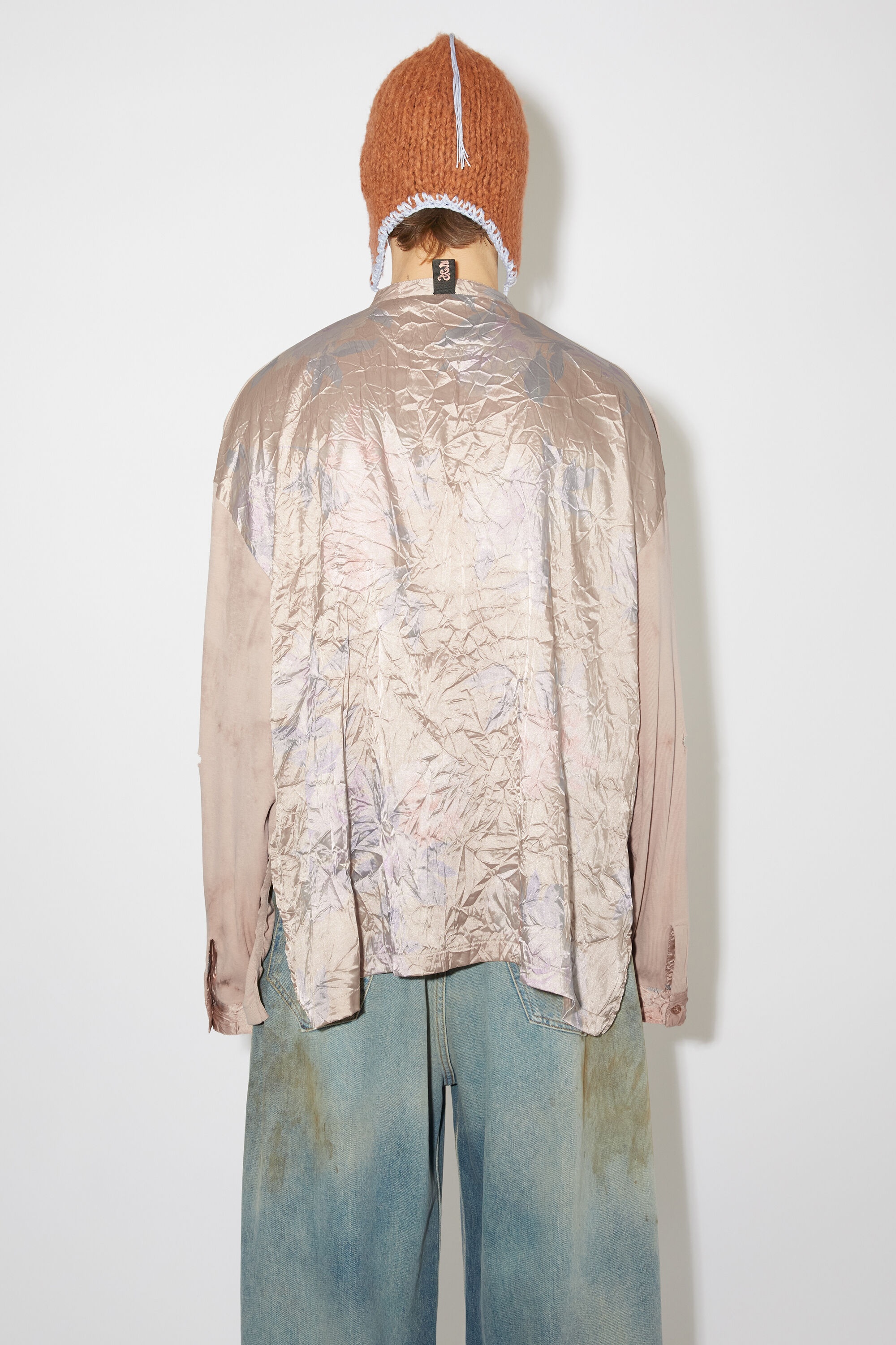 Distressed cotton satin t-shirt - Shell beige - 3