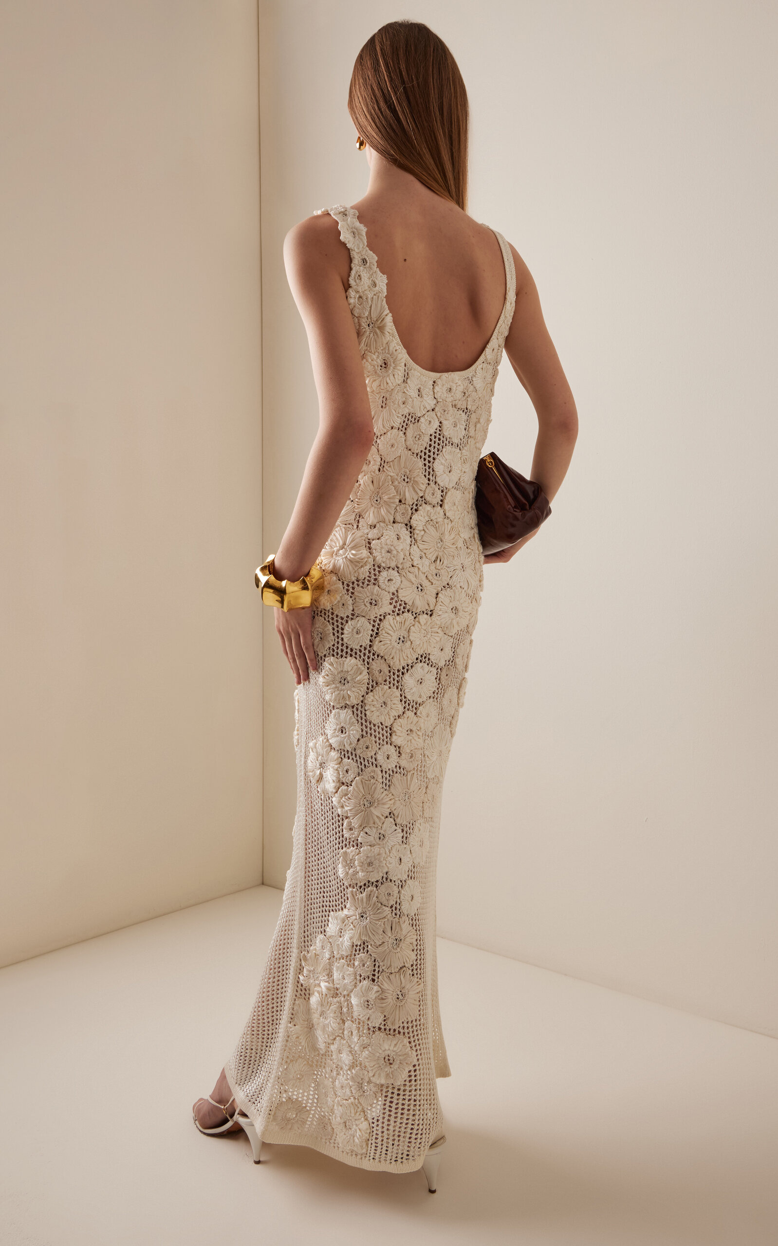 Emily Flower-Detailed Knit Silk Gown ivory - 5