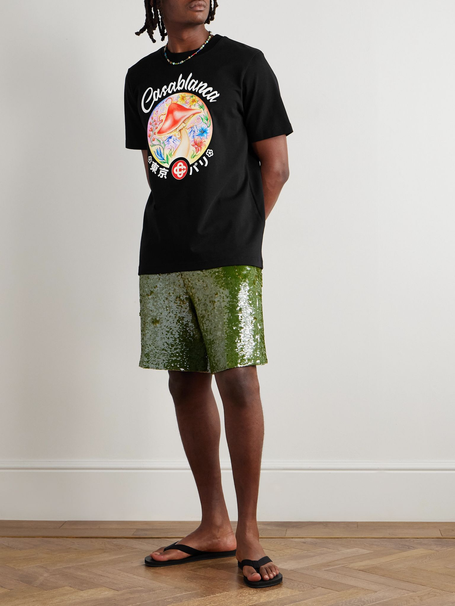 Mushroom Emblem Printed Cotton-Jersey T-Shirt Black - 2