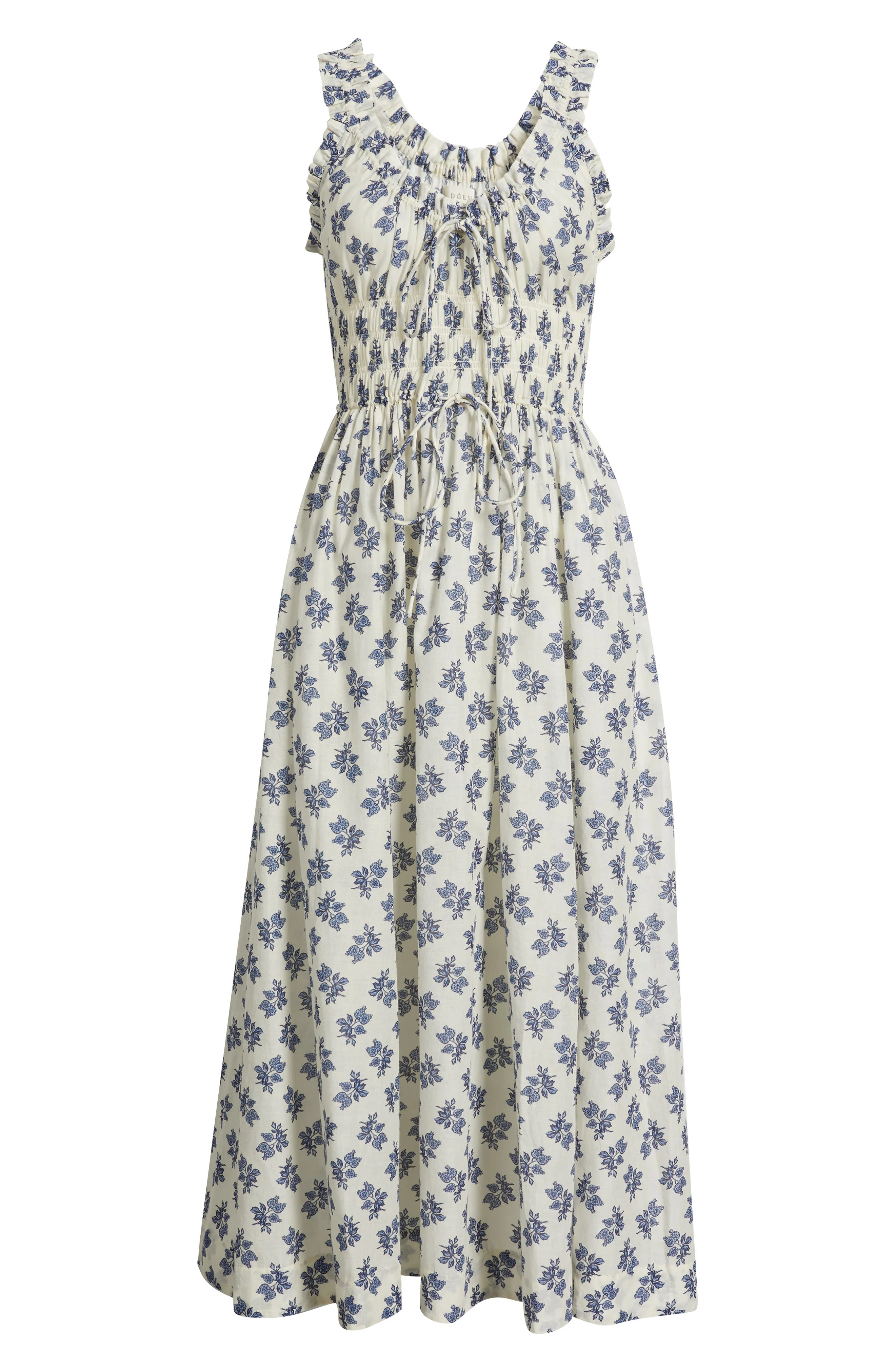 DÔEN Emmaretta Floral Shirred Organic Cotton Voile Dress in Crme Pomegrante Bloom at Nordstrom - 1