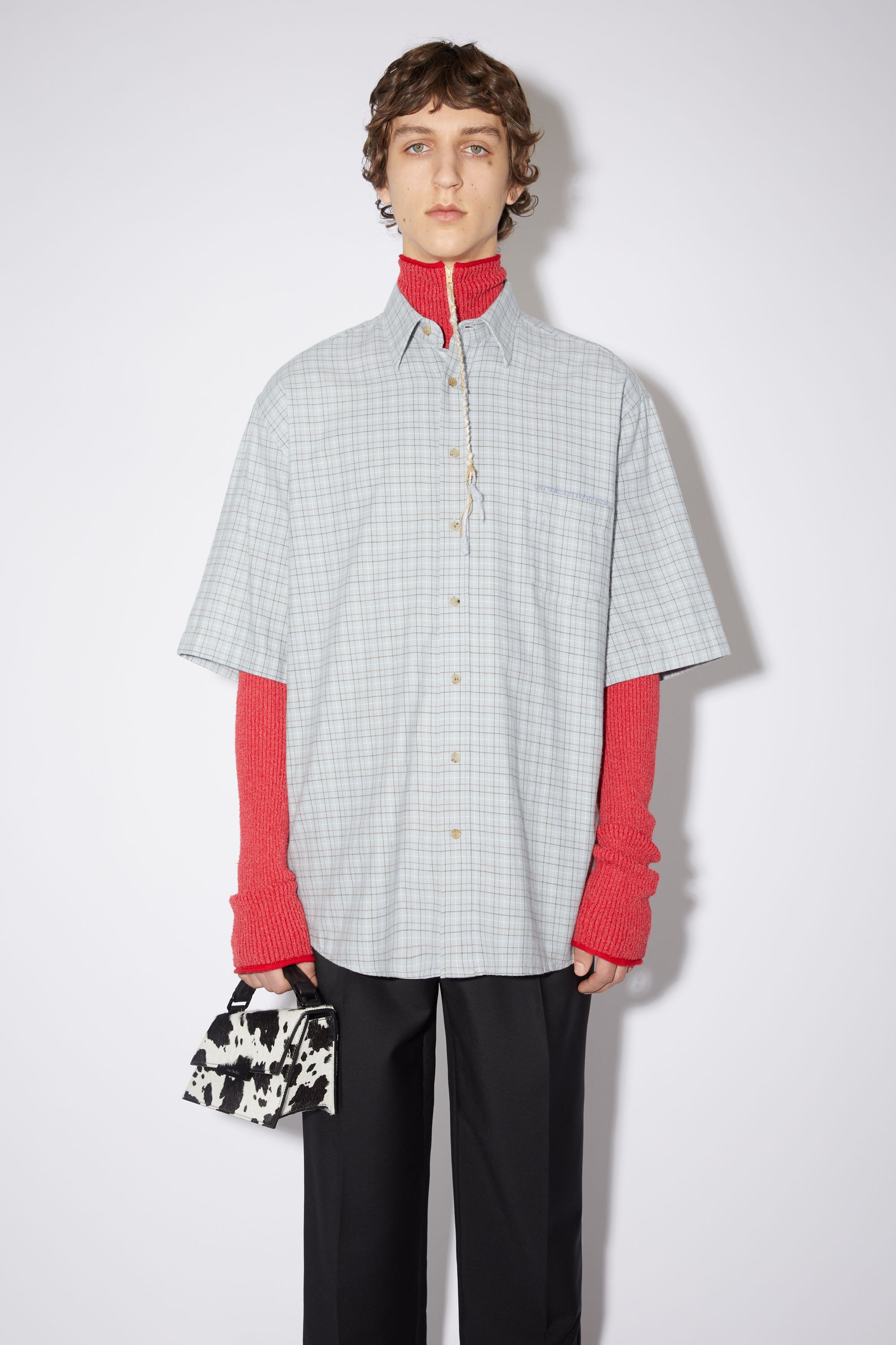 Cotton short sleeve shirt - Dusty blue - 2