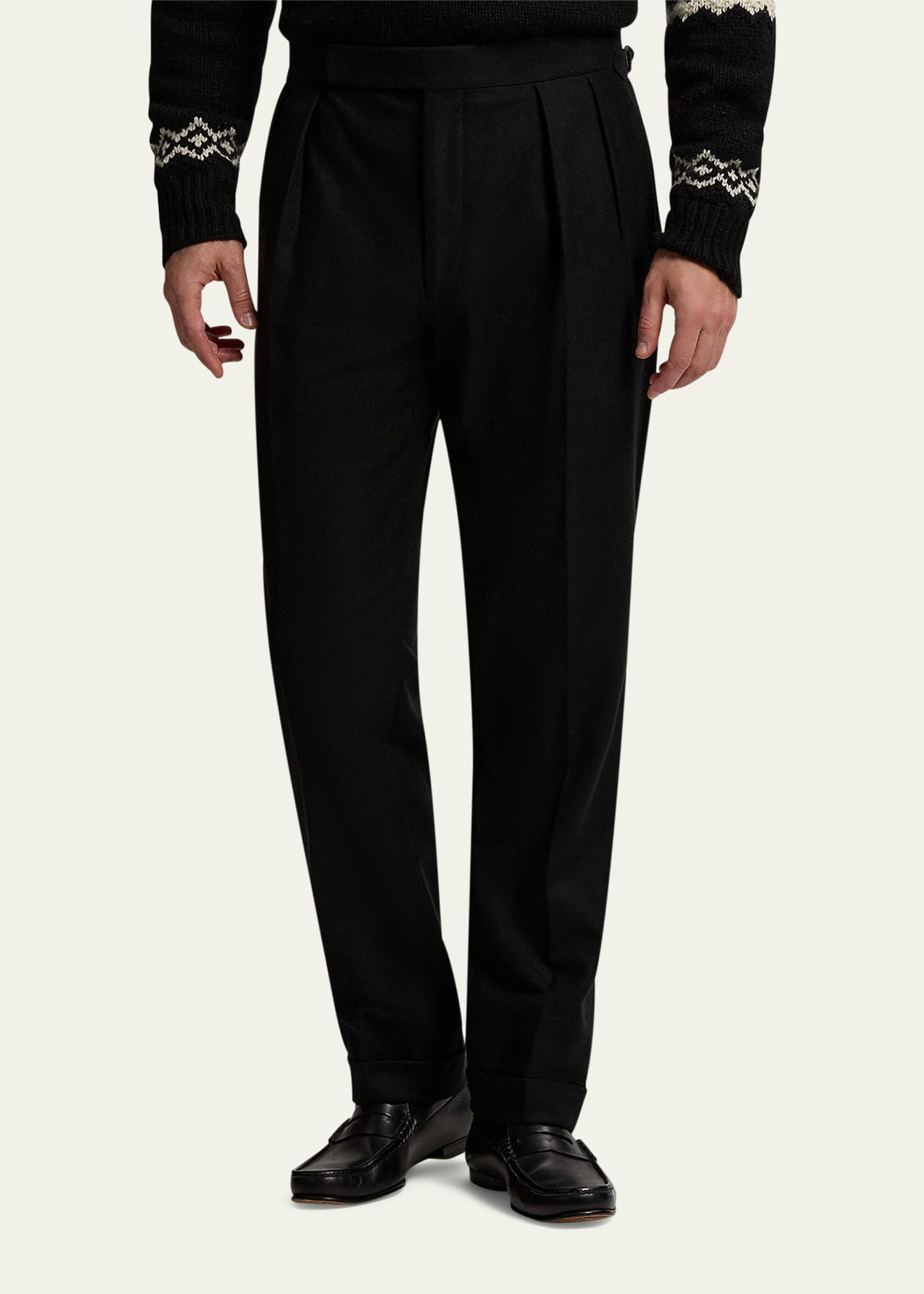 Men's Wool Flannel Waist-Tab Double-Pleated Pants - 4