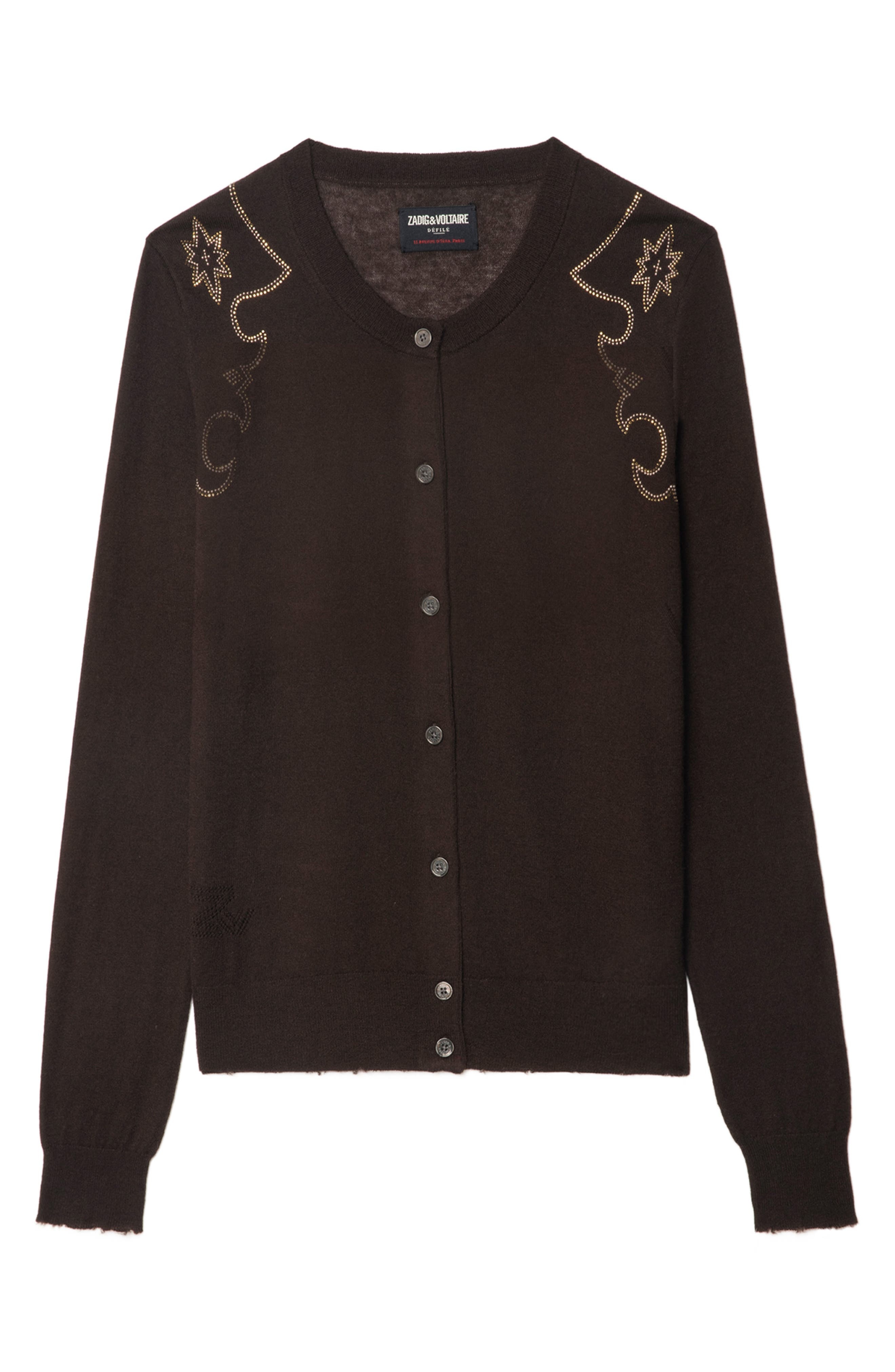 Zadig & Voltaire Missya West Strass Rhinestone Cardigan in Dark Chocolate at Nordstrom - 5