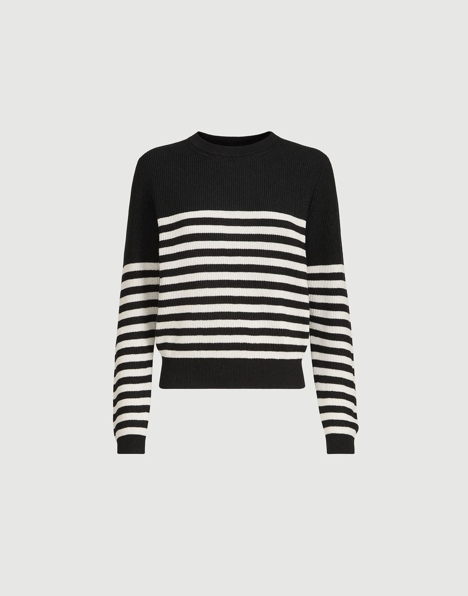 Sparkling cotton striped English rib sweater with monili - 1