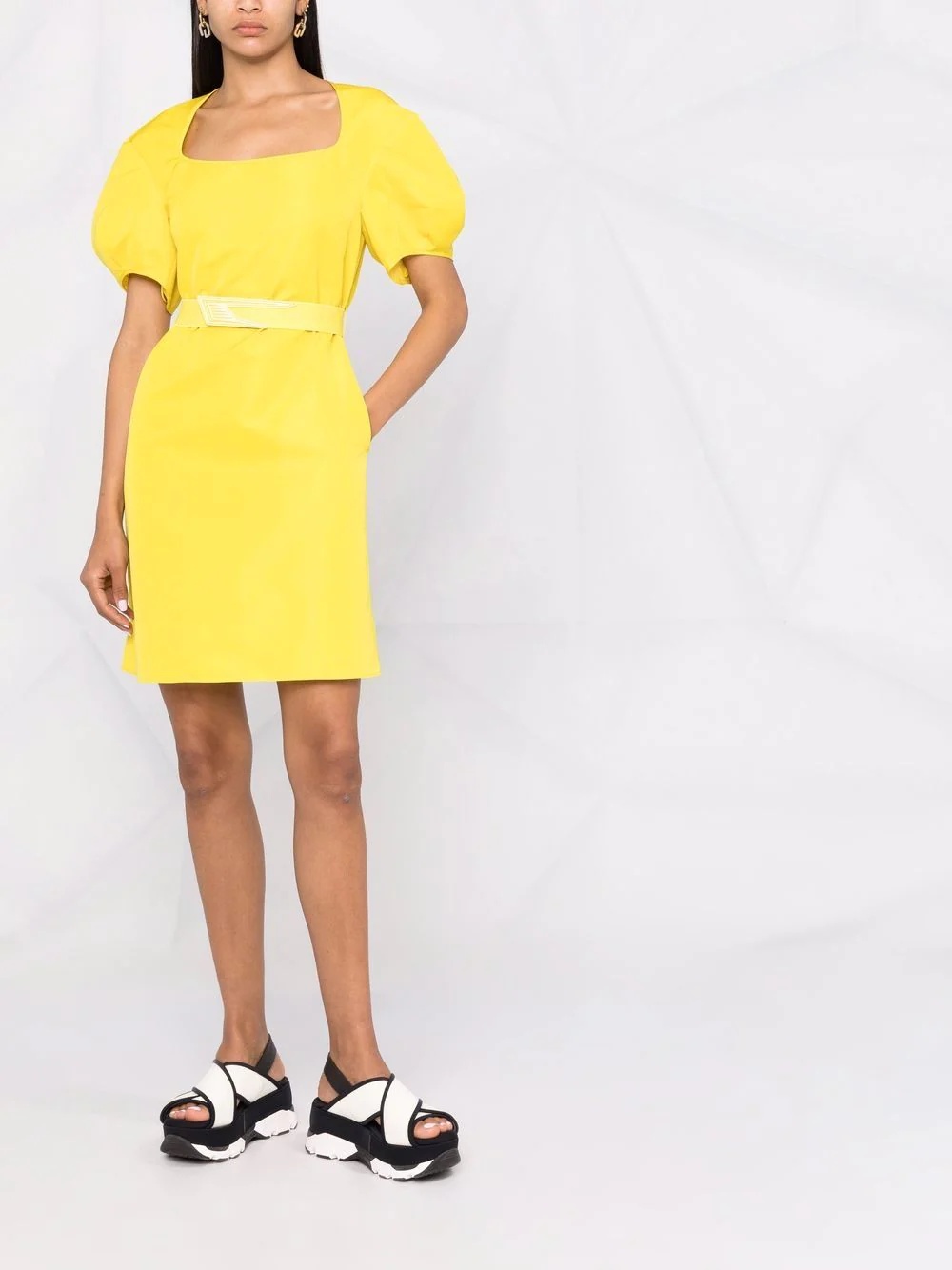 belted puff-sleeve dress - 2