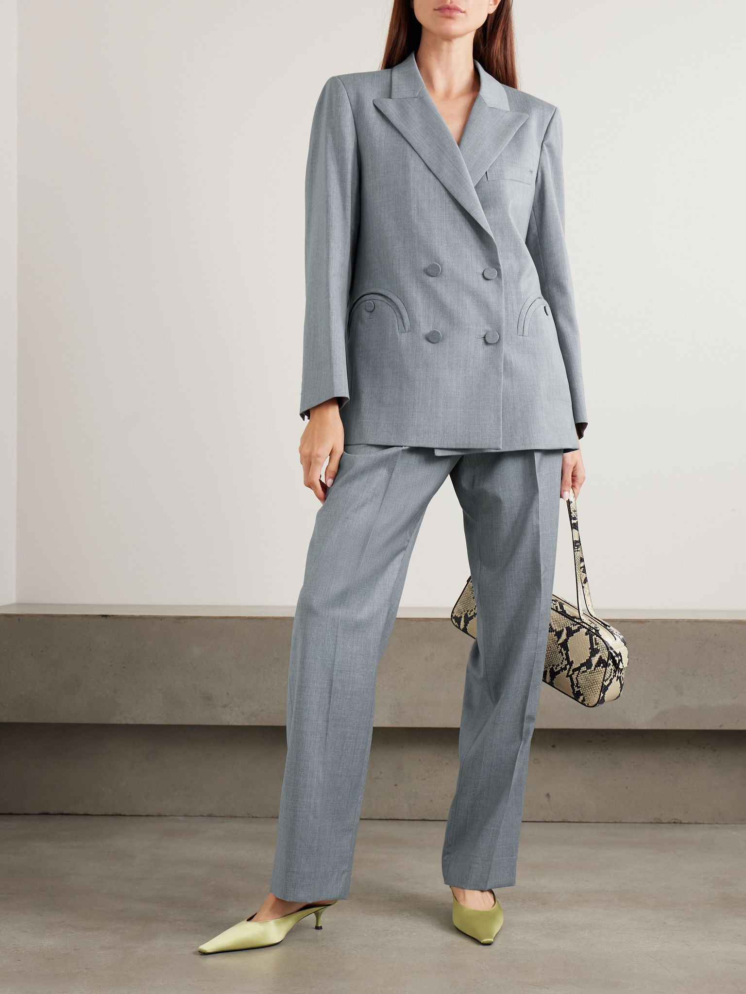 Everynight double-breasted wool-twill blazer Light gray - 2