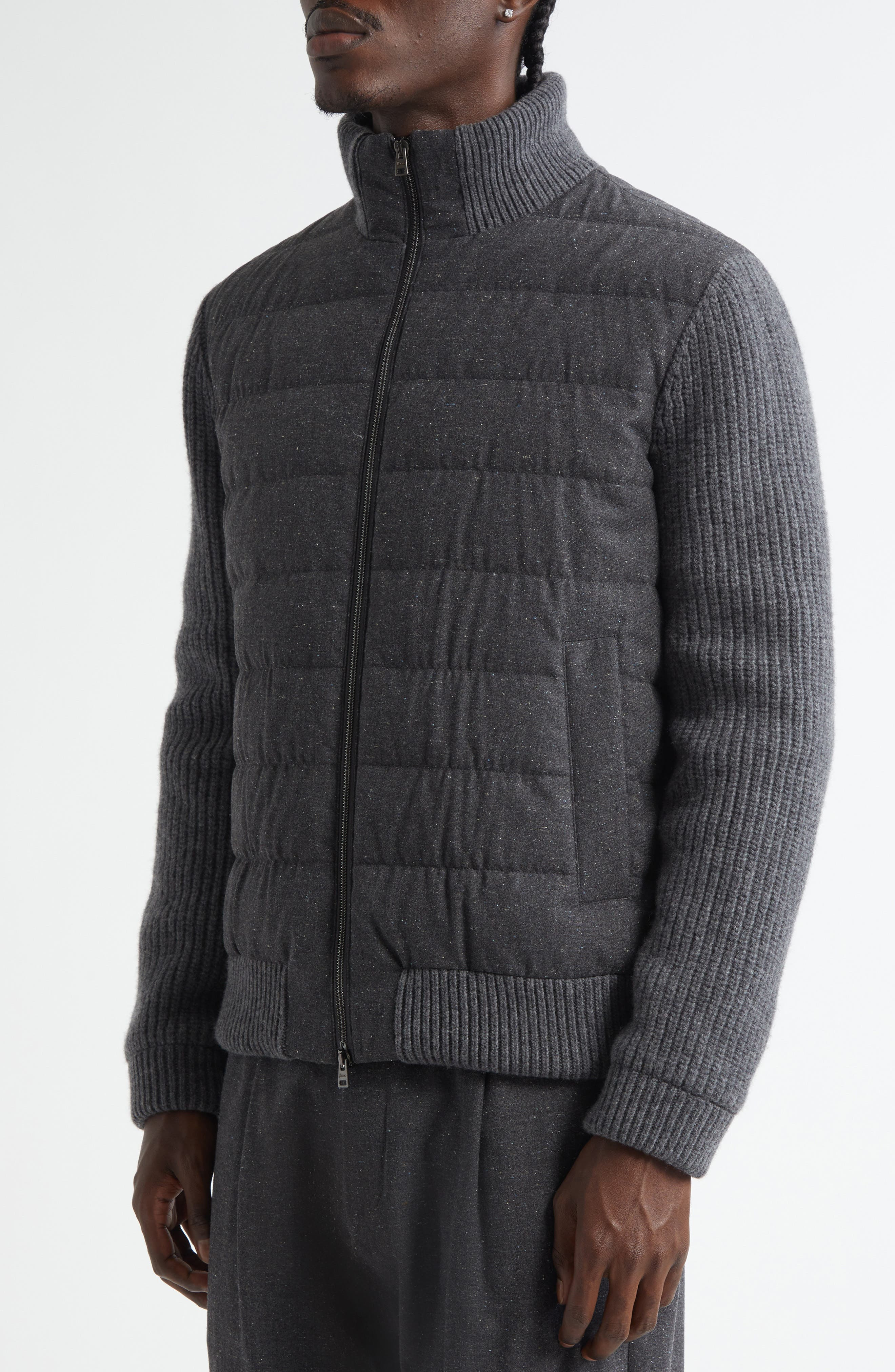 Herno Mixed Media Quilted Wool Blend Knickerbocker Jacket in Charcoal at Nordstrom - 5