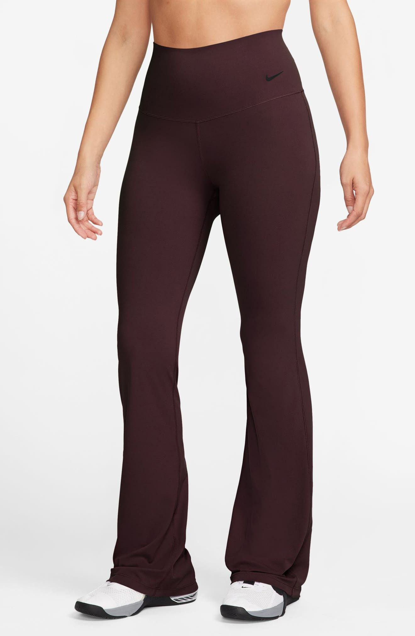 Nike Zenvy High-Waisted Flared Leggings in Burgundy Crush/Black at Nordstrom - 1
