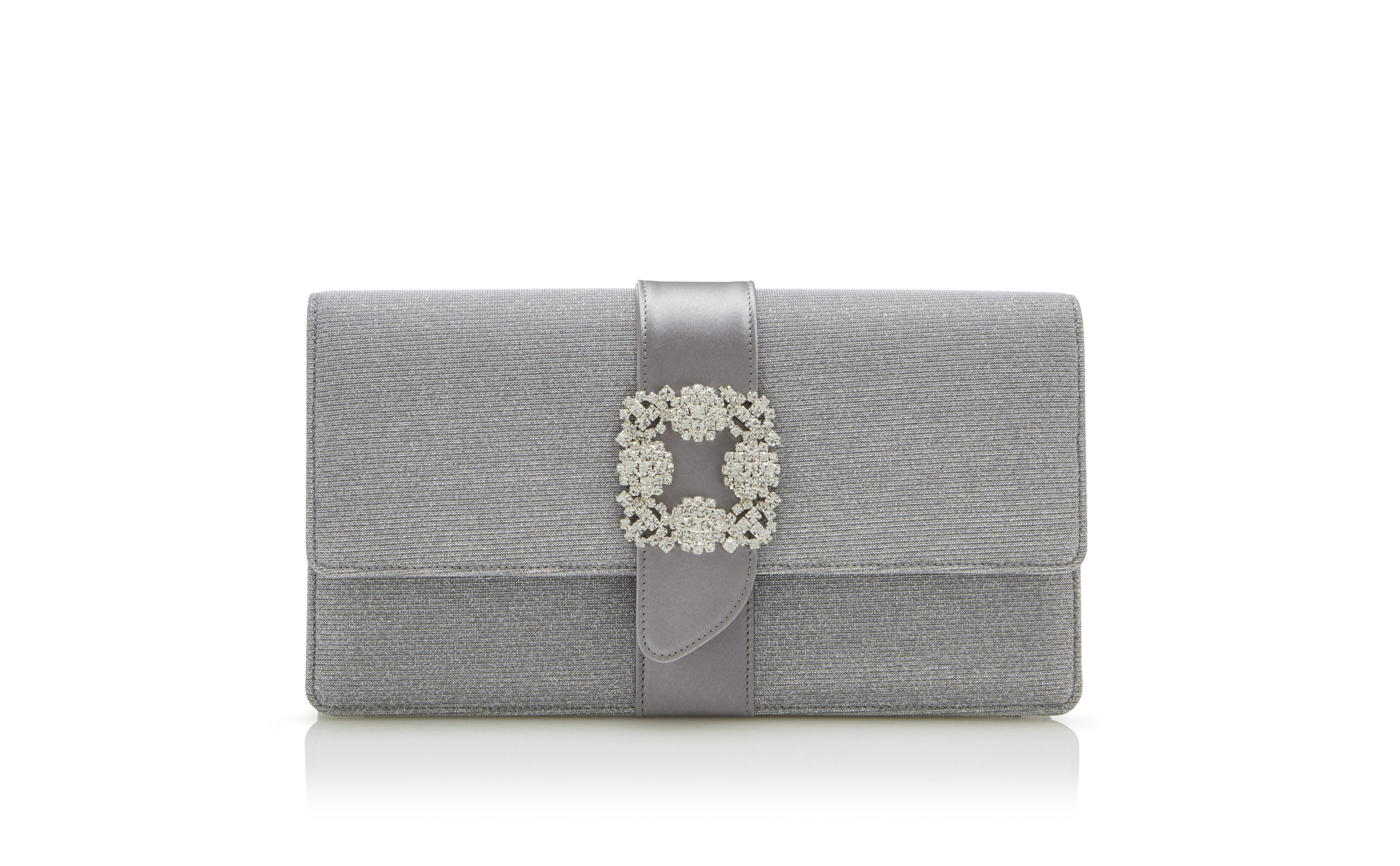 Silver Glitter Jewel Buckle Clutch - 1