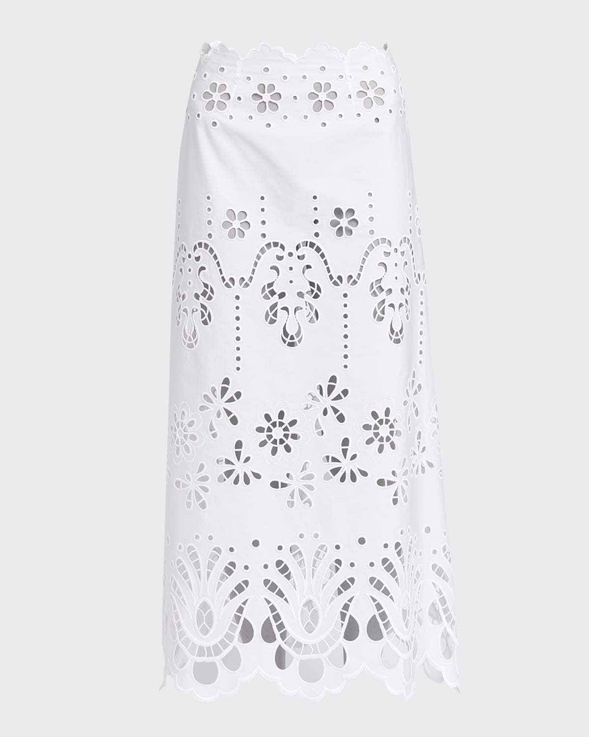 Cutout Embroidered Cotton Poplin Maxi Skirt - 1