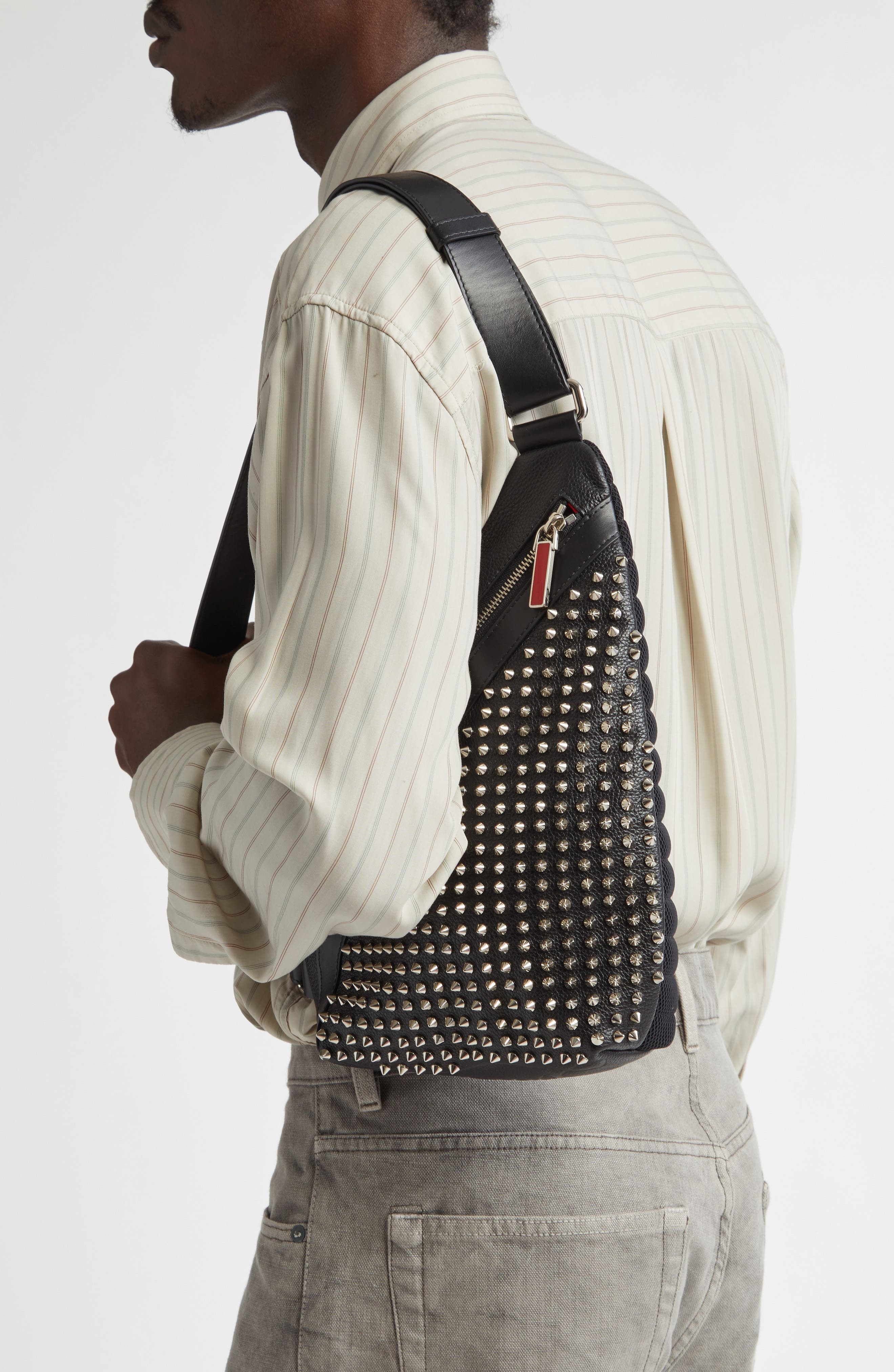 Christian Louboutin Funky Empire Spike Sling Bag in Black/Gun Metal at Nordstrom - 2